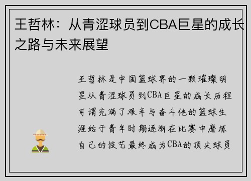 王哲林：从青涩球员到CBA巨星的成长之路与未来展望