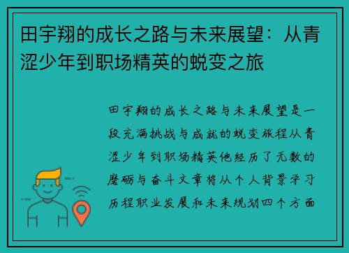 田宇翔的成长之路与未来展望：从青涩少年到职场精英的蜕变之旅