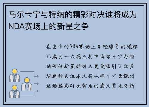 马尔卡宁与特纳的精彩对决谁将成为NBA赛场上的新星之争